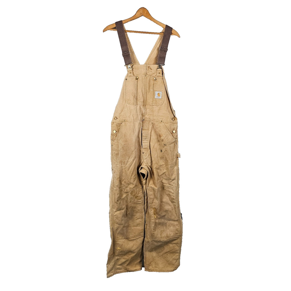 Carhartt Bib Overalls Double Knee Size 34x31 Brown Work Distressed